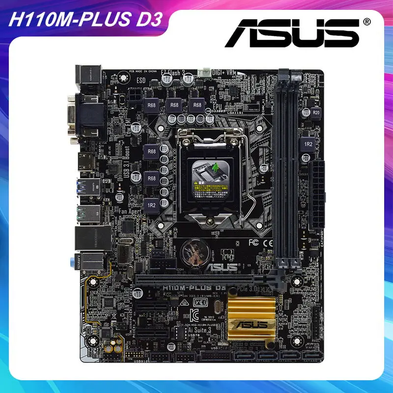 

ASUS H110M-PLUS D3 LGA 1151 Intel H110 Gaming PC Motherboard DDR4 32G VGA DVI HDMI SATA3 USB3.0 PCI-E 3.0 Core i3 6300 6100 Cpus
