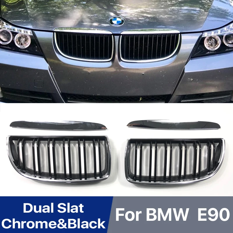 Front Bumper Kindey Grill Double Slat Chrome Silver Black Grille For BMW 3 Series M3 E90 2005 2006 2007 2008 323I 328I 335I 330I