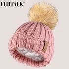 Детская зимняя шапка FURTALK, шапка с помпоном из искусственного меха, Вязаная Шапка-бини для маленьких мальчиков и девочек, зимняя шапка для детей возраста