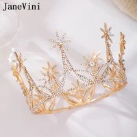 janevini luxury gold bridal tiaras crowns silver crystal beaded round bride wedding headwear jewelry hairbands hair accessories