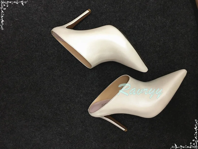 

Pointed Toe Stiletto Solid White High Heel Sandals Sheepskin Handmade Sexy Women's Outside Slippers Spring Bare Heel Shoes