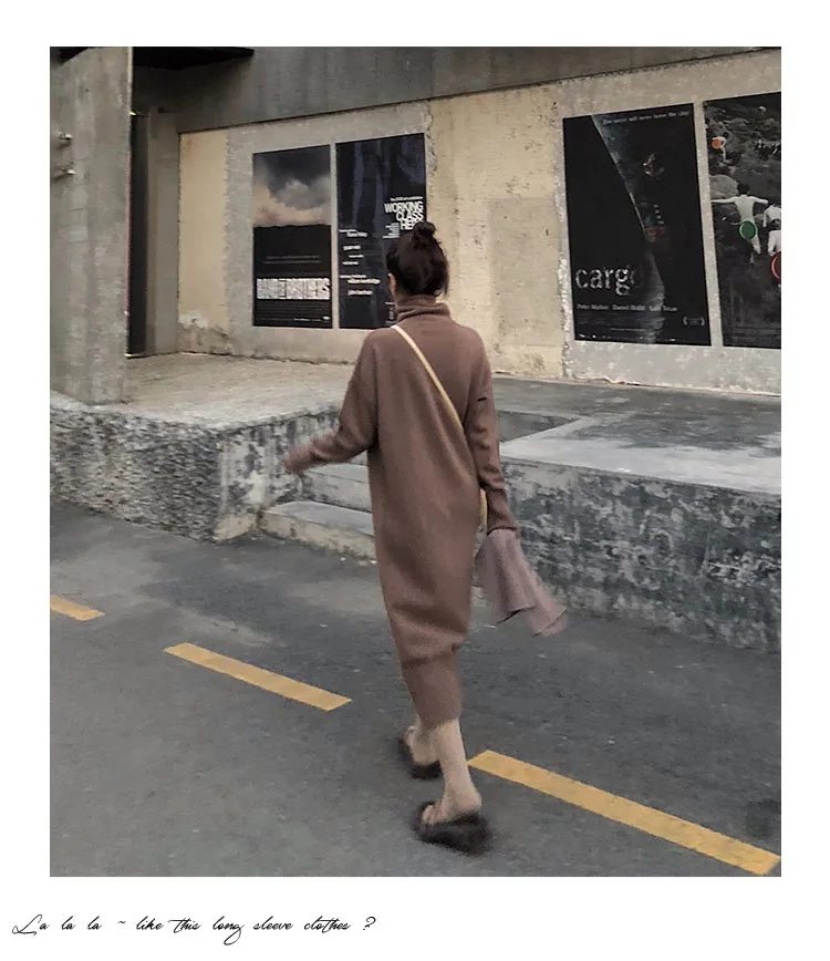 Turtleneck Cashmere Knitted Sweater Dress Women Autumn Spring Noodles Elastic Long Sleeve thick Pullover Winter Dress