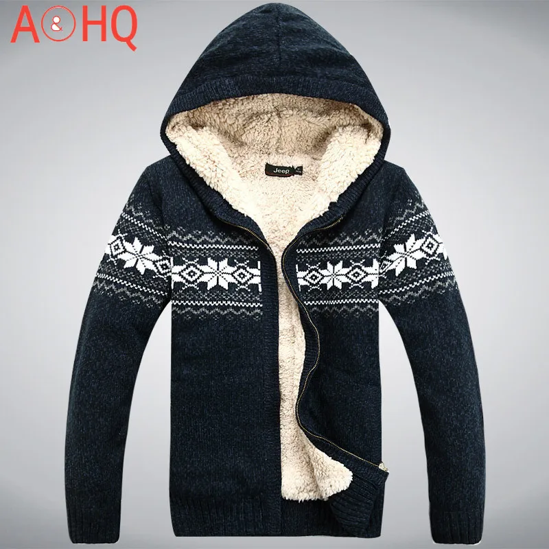 

Winter Thicken Fleece Wool Man Sweater Hooded Winter Cardigan our ear New Fashion Cotton Red Blue Size M L XL XXL