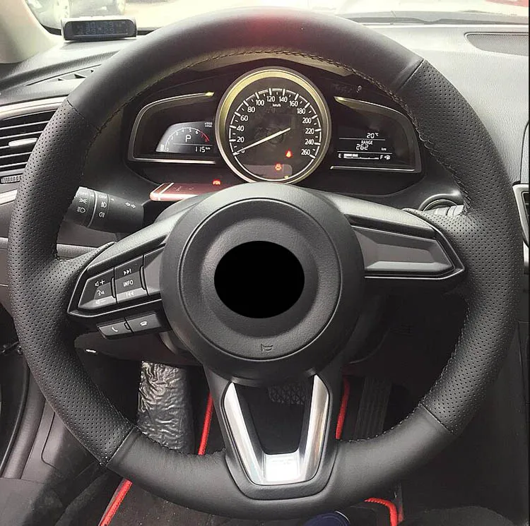 Black Leather Hand-stitched Car Steering Wheel Cover For Mazda 3 CX-5 2017 CX-9 2016 | Автомобили и мотоциклы