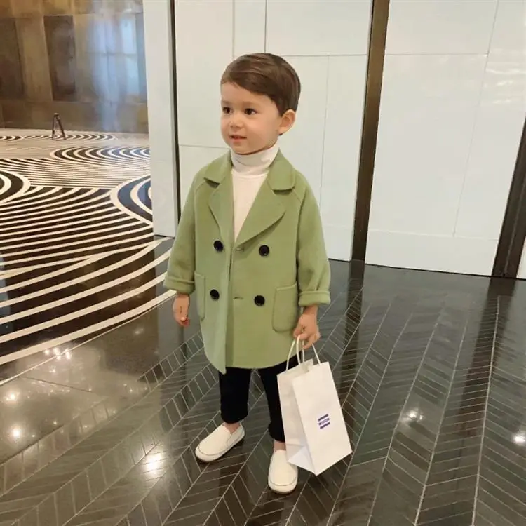 WLG модное зимнее шерстяное пальто для мальчиков детское длинное стильное плотное