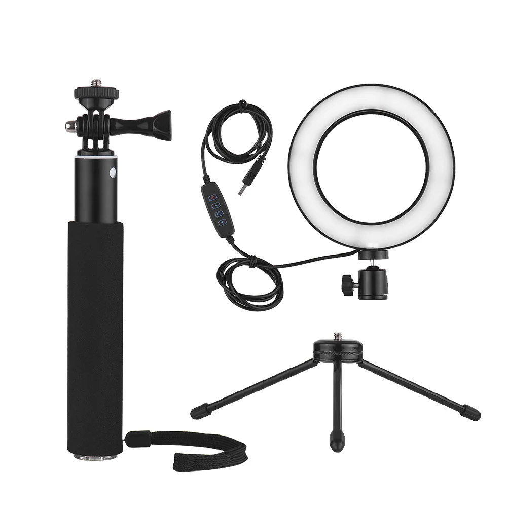 

6 Inch Mini LED Video Ring Light Lamp Dimmable 3 Lighting USB Powered with Light Stand Mini Desktop Tripod for Broadcast Selfie