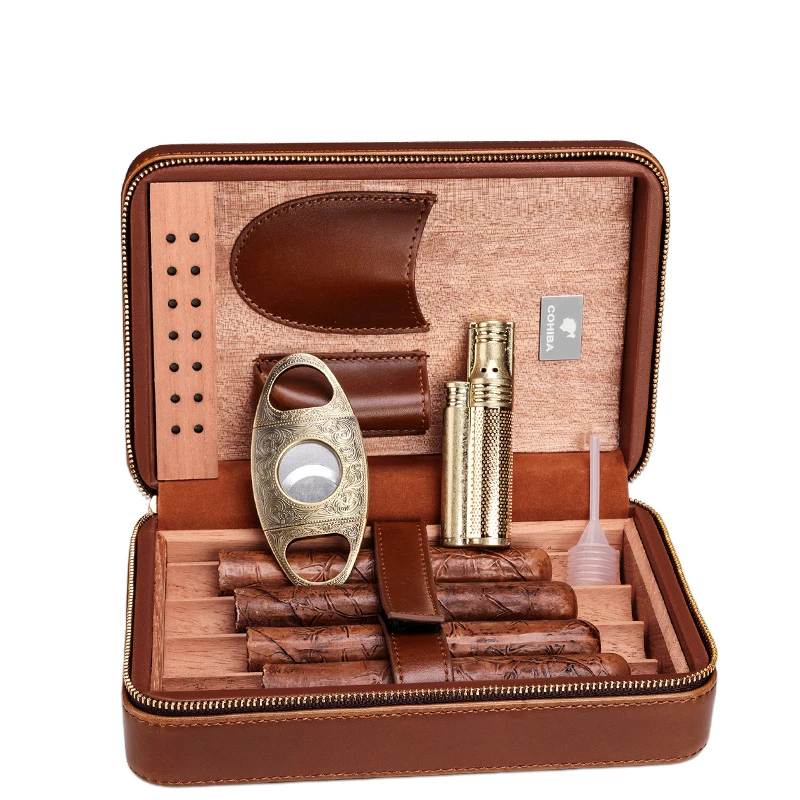 COHIBA кедрового дерева коричневый хьюмидор путешествия Портативный кожаный