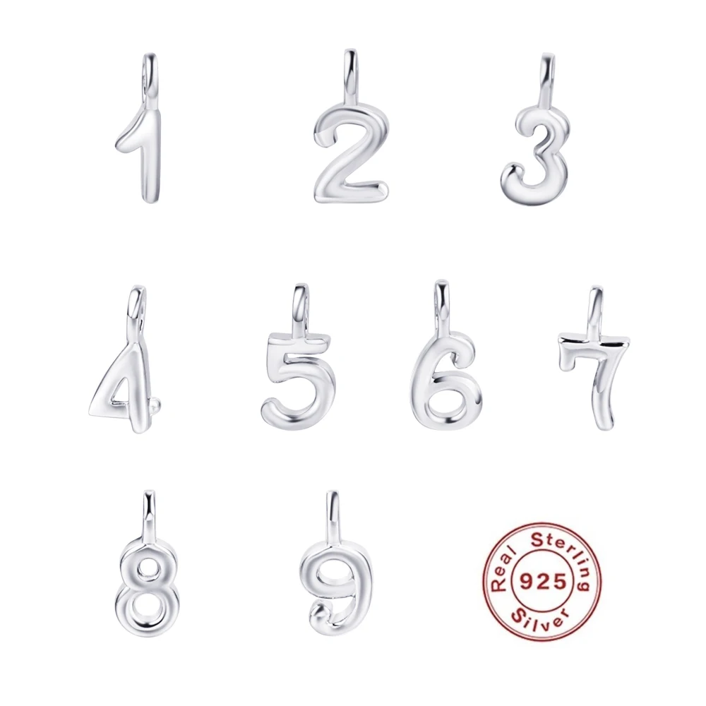 

Real 925 Sterling Silver Lucky Number 1 2 3 4 5 6 7 8 9 Necklace Birthday Date Charm Pendants For Jewelry Making DIY