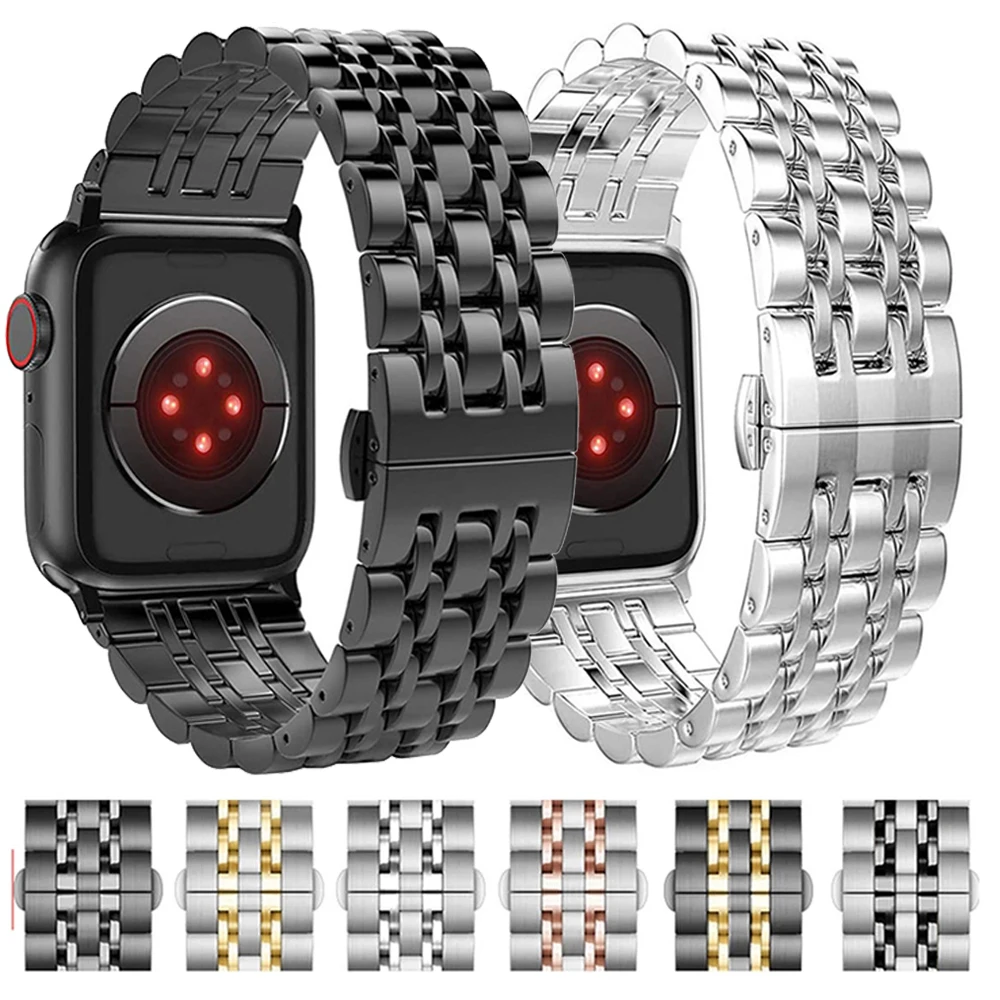 

Металлический ремешок для Apple Watch Band Series 7 6 SE 5 4 3 44/40/42/38/41/45 мм, браслет из нержавеющей стали для IWatch