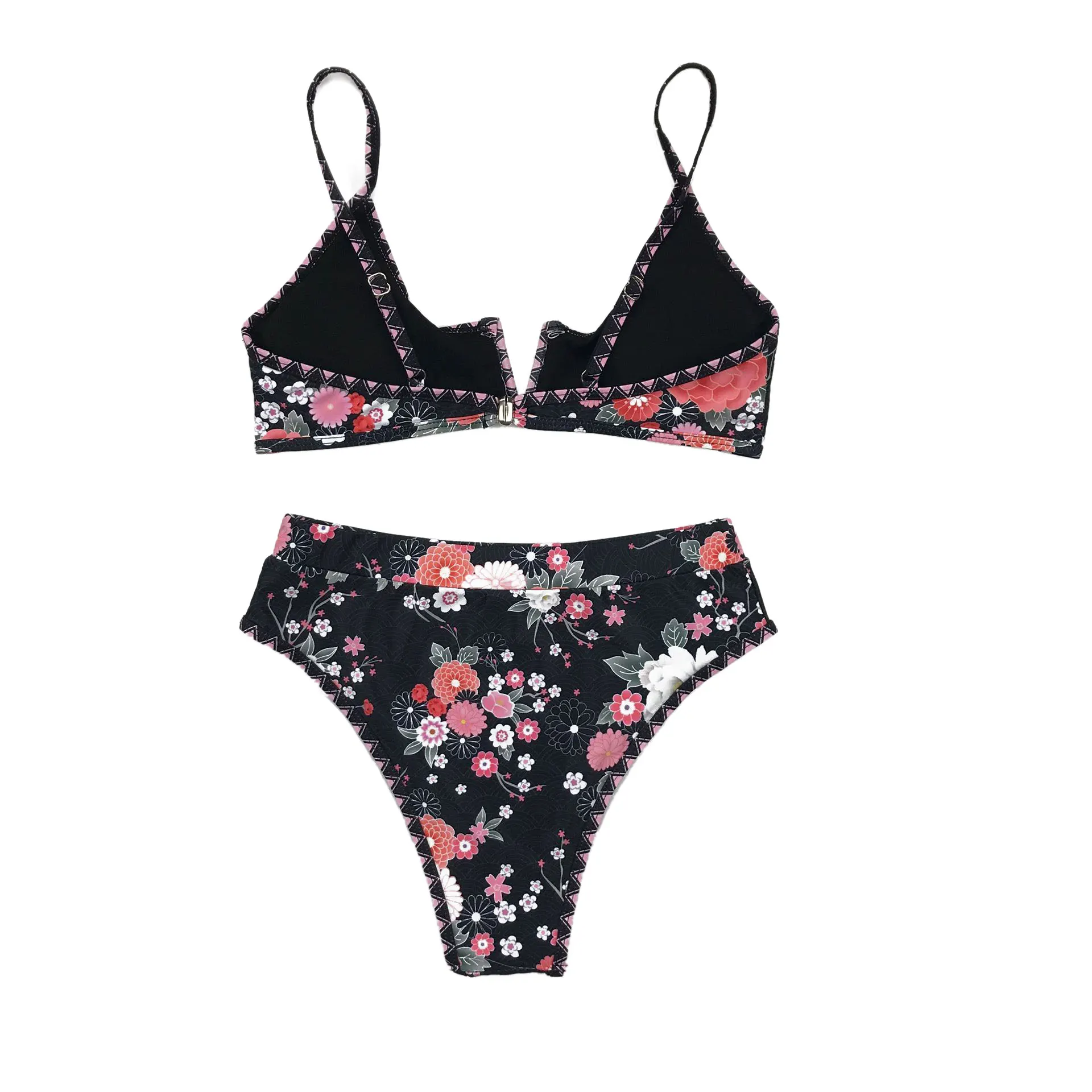Сексуальный женский комплект бикини с V-образным вырезом купальник цветочным