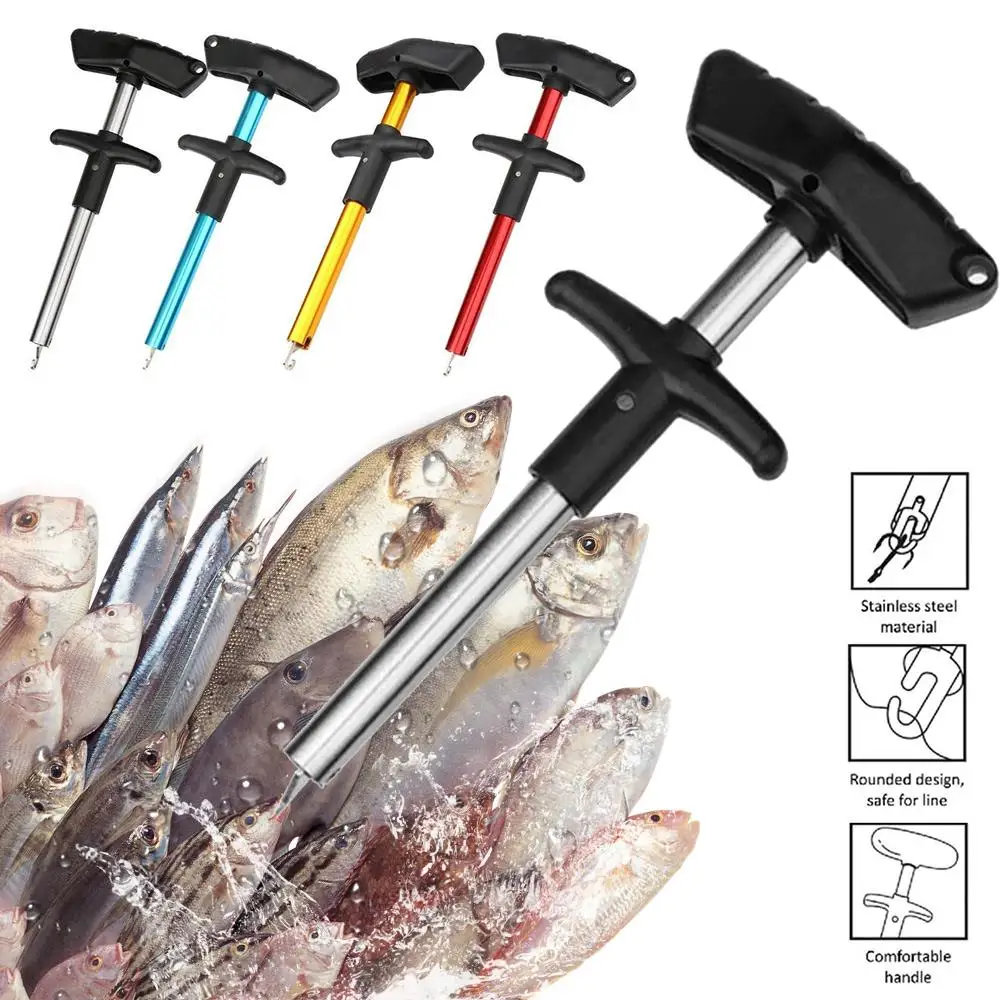 

Gray Fishing T-Handle Extractor Aluminum & ABS Handle Removal Fish T Shape Hook Removers Puller Durable S Portable