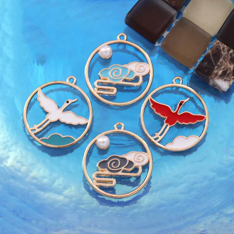 

10pcs Chinese Hollow Auspicious Cloud Crane Enamel Charm For Jewelry Making Fashion Earring Pendant Necklace Bracelet Charm