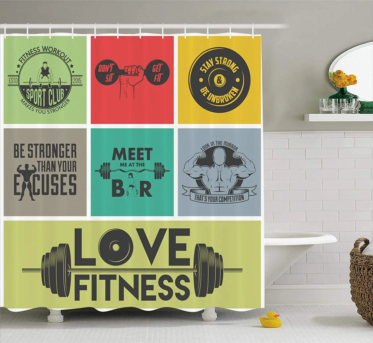 Занавеска для душа фитнеса водонепроницаемая с различными мотивационными