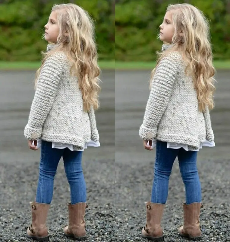 Осенне-зимний хлопковый свитер топы для маленьких детей одежда девочек вязаный