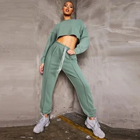 bright line decoretion womens sport suit long sleeve loose crop topsportswear jogger sweatpant active wear out going outfits