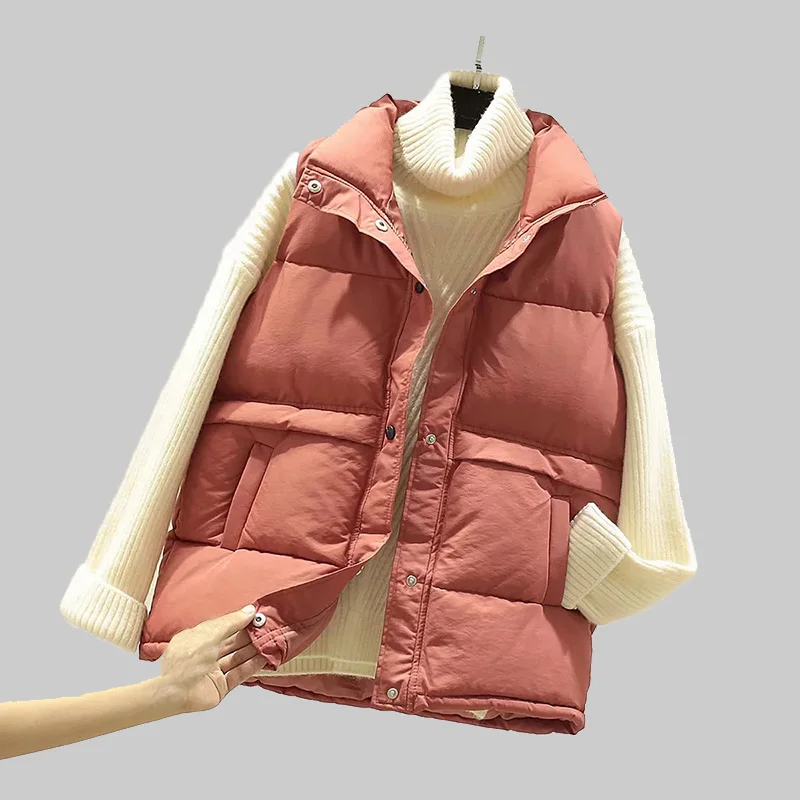 

2020 Women Sleeveless Vest Winter Warm Plus Size 2XL Down Cotton Padded Jacket Female Veats Mandarin Collar Sleeveless Waistcoat