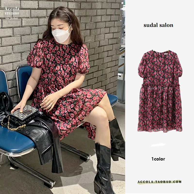 Лето 2021 элегантное шифоновое нежное Цветочное платье в корейском ретро стиле с