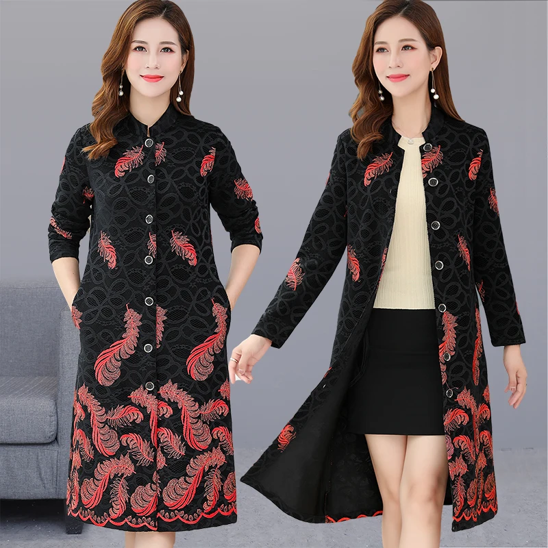 

Spring Autumn Womens Embroidery flower Long Elegant Outwear , Female Woman Lace Flower Cardigan Trench Coat Overcoat Plus Size