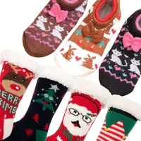 christmas winter women slippers home sock christmas cartoon elk floor socks woolen lamb velvet non slip carpet fluffy warm socks
