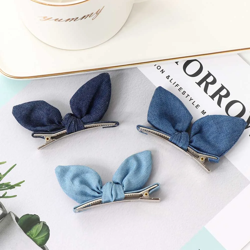 Корейская джинсовая ткань ручной работы с кроличьими кошачьими ушками заколка