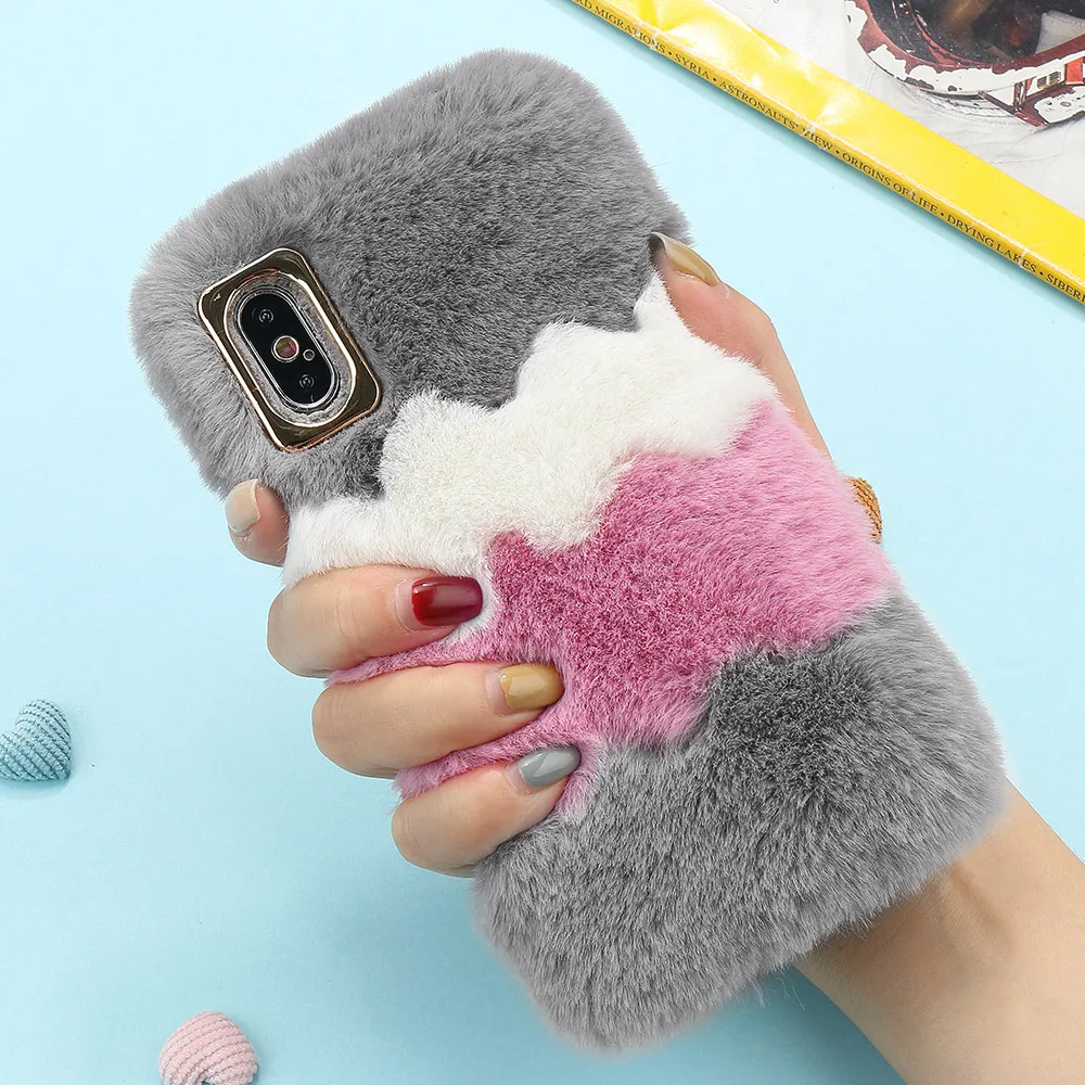LAPOPNUT металлический Меховой чехол для телефона с кроличьим мехом Iphone 11 Pro Xr Xs Max X 8 7