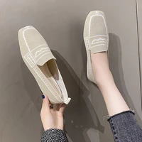 whnb flat square toe loafers flying woven single shoes breathable womens comfortable peas shoes woven a pedal lazy slip on shoe