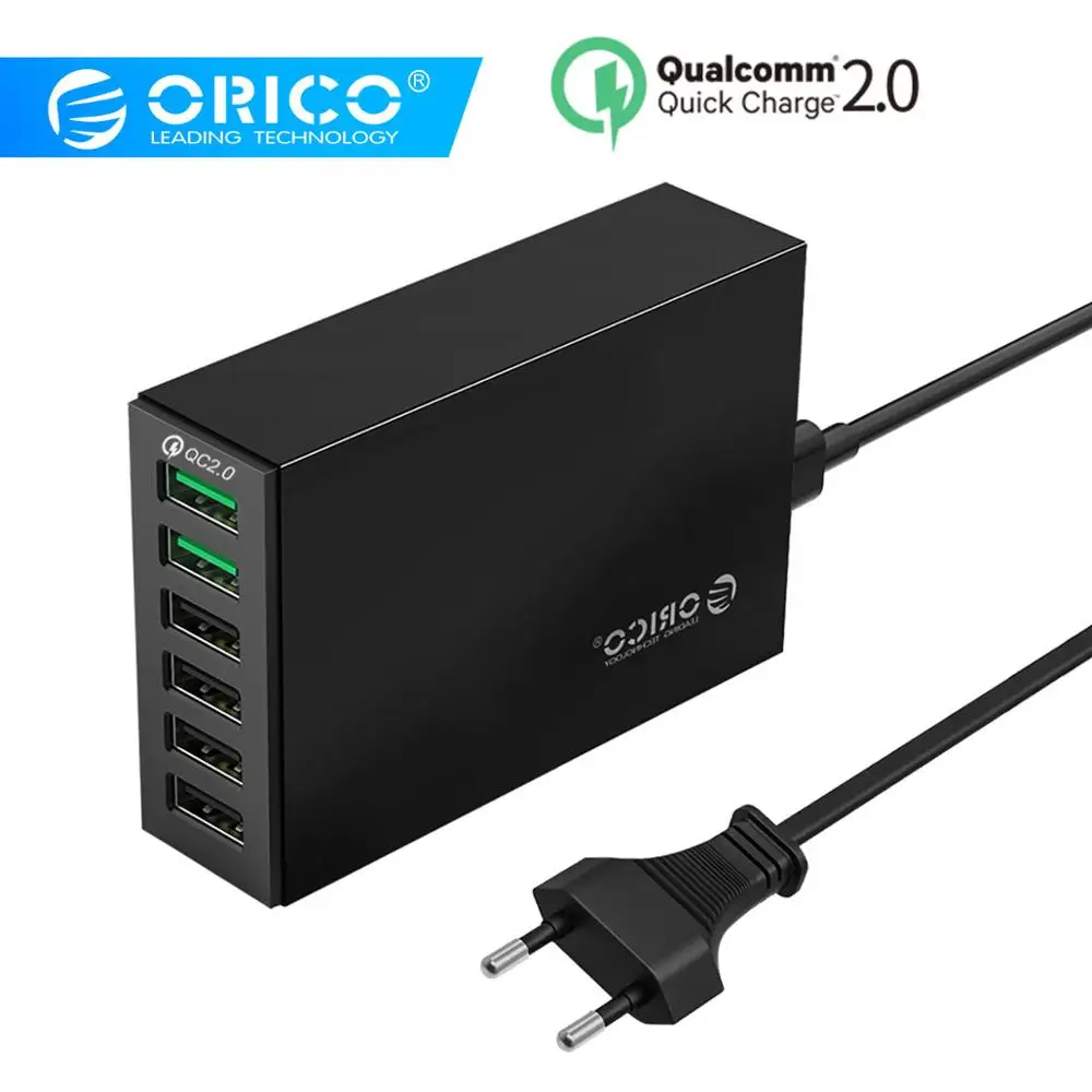 ORICO, 6 портов, умное настольное зарядное устройство, 4*2,4 А порта и 2* QC2.0, быстрое USB зарядное устройство для мобильного телефона, зарядное устройство для samsung, huawei, iPhone