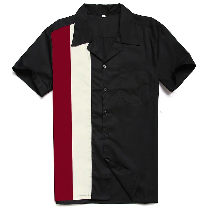 

Vertical Striped Rockabilly Shirt Men Retro Button-Down Dress Cotton Shirts Short Sleeve Hombre Bowling Men's Vintage Shirts