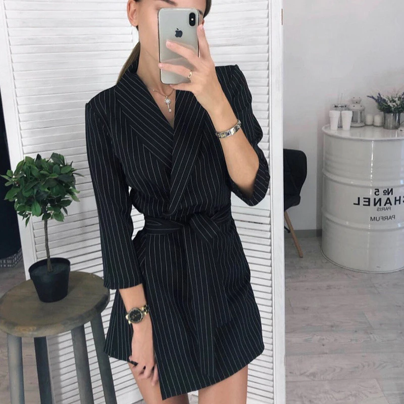 

Women Casual Sashes A-line Mini Dress Office Ladies Turn-down Collar Dresses Spring New Fashion Elegant Party Dress