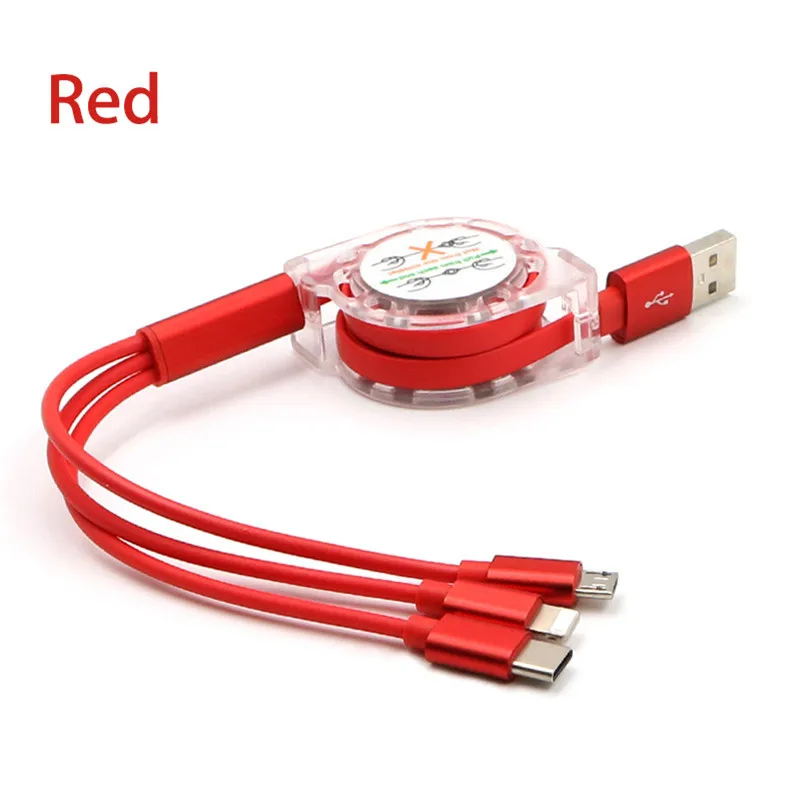 Red 3 в 1 Выдвижной кабель мульти USB зарядное устройство кабель Micro usb type C для huawei p30 p20 lite mate 30 20 honor 9x8x10 9 y9 P smart - Color: Red