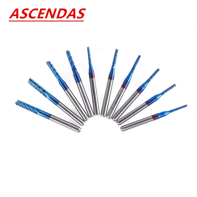 

ASCENDAS10pcs0.6-3.175mmNano Blue Coat End Mill CNC Router Bits Cutter Carbide For PCB Machine CNC Router Bits Engraving Cutting
