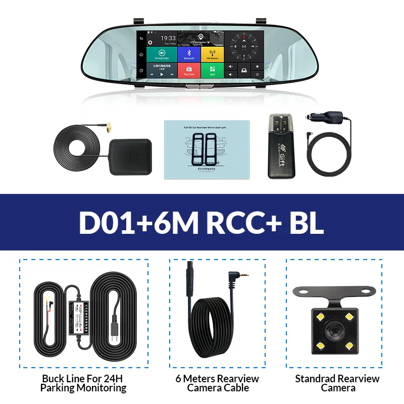 E-ACE 3G " сенсорный Автомобильный видеорегистратор Камера gps Bluetooth двойной объектив зеркало заднего вида Android 5,0 видео регистратор Full HD 1080P авто видеорегистратор