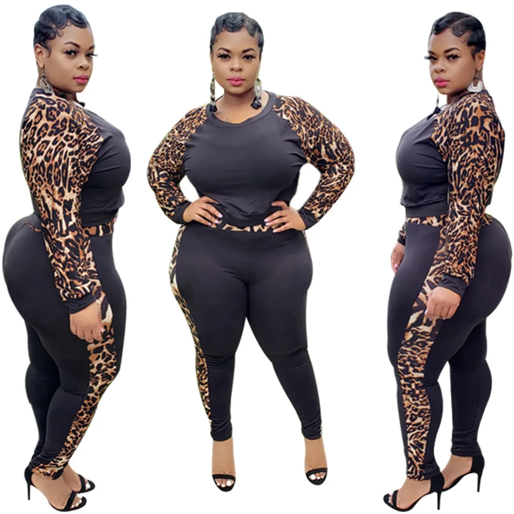 

Adogirl Plus Size 5XL Leopard Tie-Dye Print Patchwork Women Set Sweatshirt Jogger Pants 2 Pieces Set Autumn Casual Tracksuits