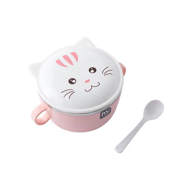 Милая миска из нержавеющей стали с мультяшным котом Ланч бокс крышкой для детей