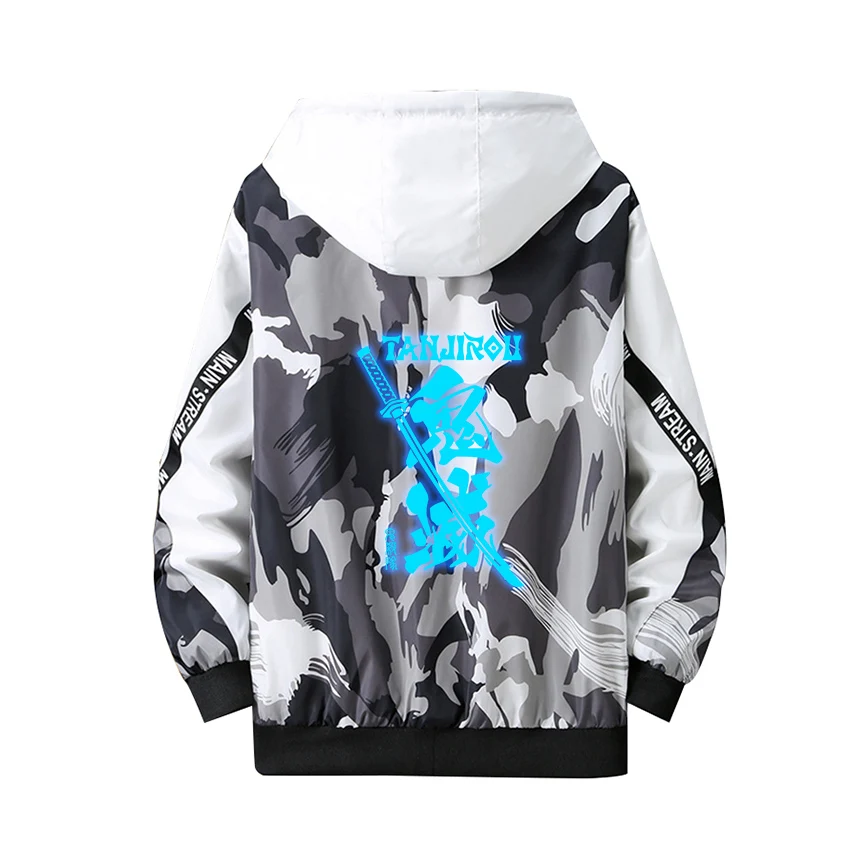 

Thick Jacket Demon Slayer Cosplay Hoodie Role Kamado Tanjirou Agatsuma Zenitsu Logo Luminous Print Zipper Camouflage Anime Coat