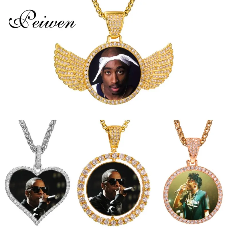 

Personalized Custom Photo Necklace Memory Medallions Solid Pendant Necklace With wings Hip Hop Cubic Zircon Charm Choker Jewelry