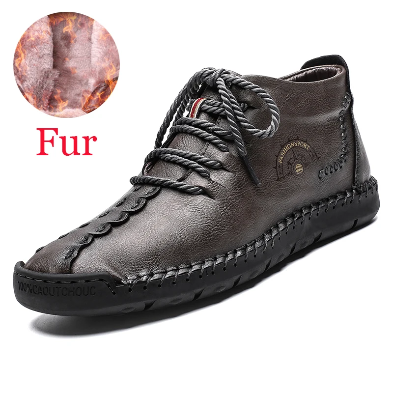 Gray with fur Лидер продаж; зимние мужские ботинки на меху; зимние ботинки на шнуровке; водонепроницаемая обувь; мужская повседневная обувь; мужские Ботильоны; модная новинка; большие размеры - Цвет: Gray with fur