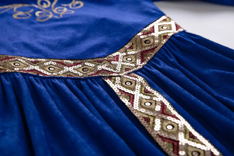 Pettigirl костюм на Хэллоуин платье макси для девочек средневековое синее бархатное