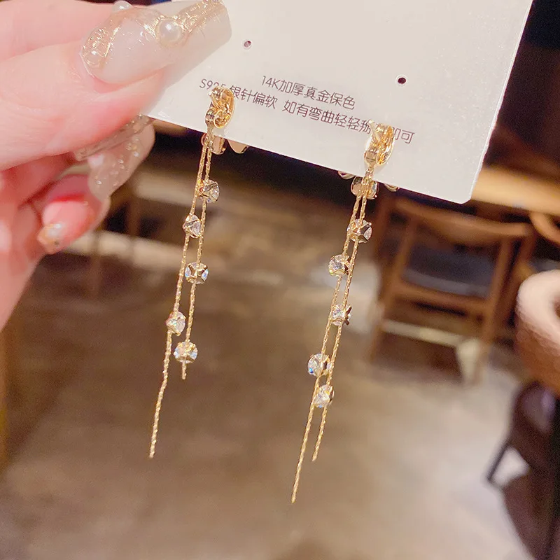 

14K Real Gold Small Fresh Temperament Flower Zircon Long Tassel S925 Silver Needle Stud Earrings for Women Cubic Zircon Earrings