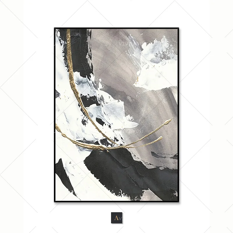 Ручная роспись черно белый цвет холст Современное украшение искусство для