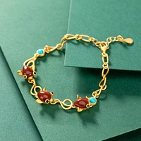 bastiee red agate bracelet femme silver 925 jewelry fish golden plated miao hmong handmade ethnic gifts