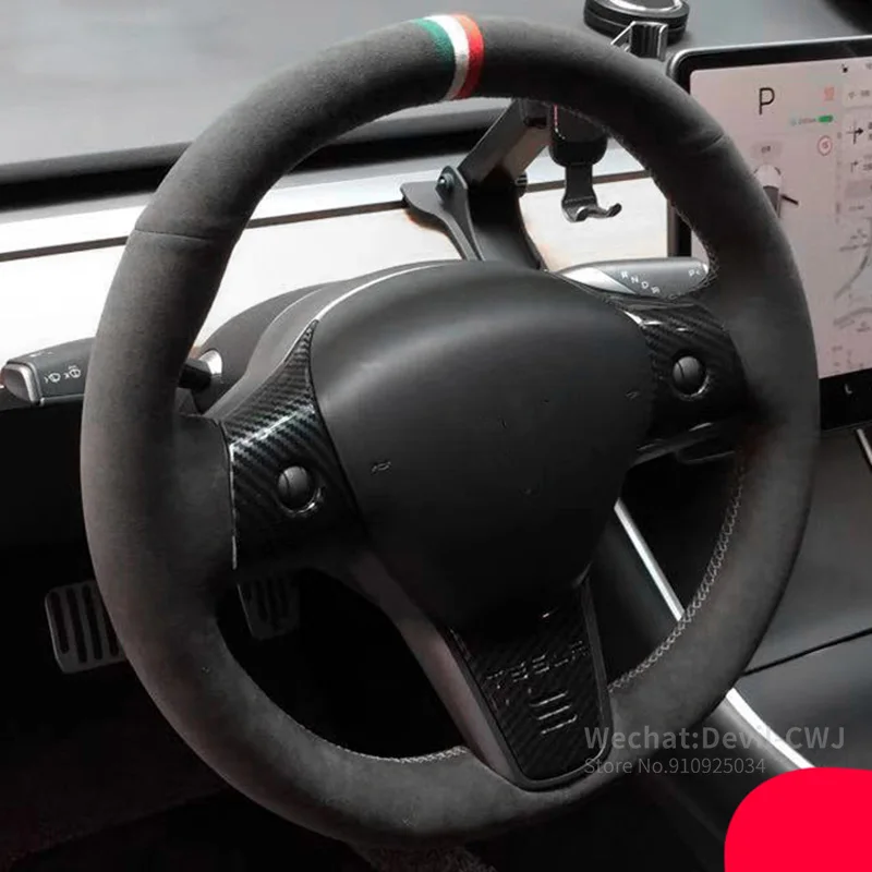 

Real Alcantara Steering Wheel Cover for Tesla model 3 Hand-stitched Grip Cover high quality car accessories Auto parts
