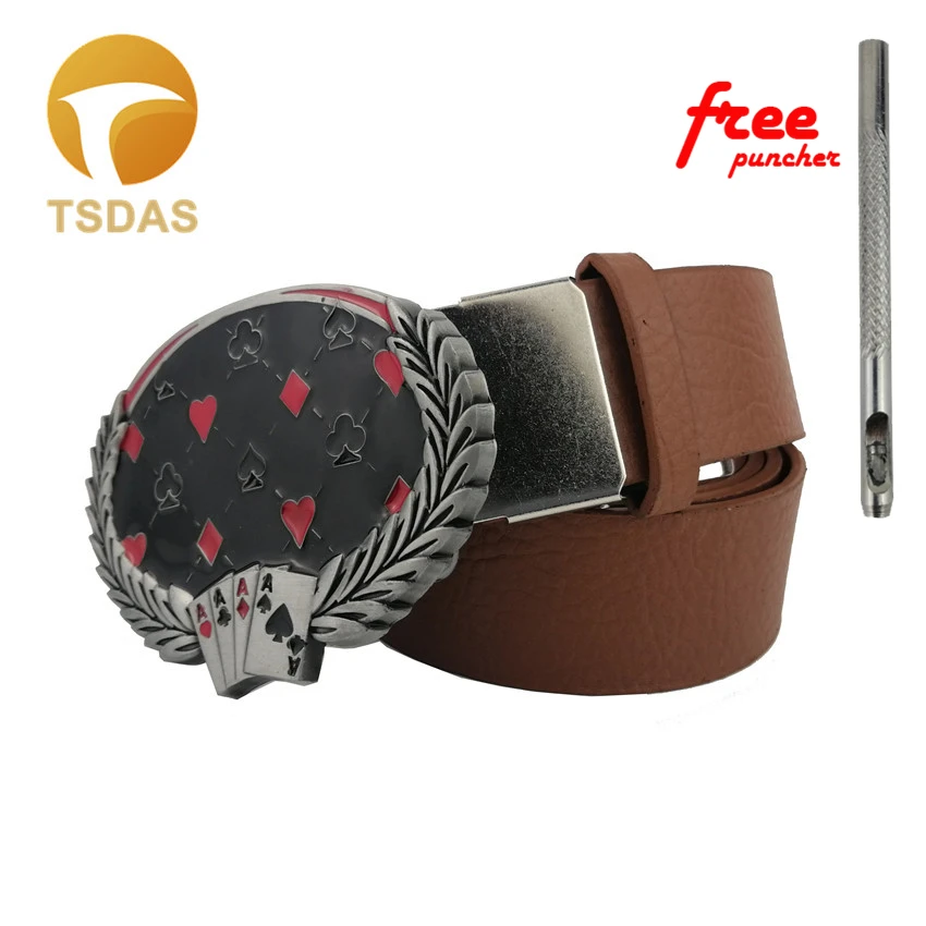 Мужская кожаная пряжка с ремнем для игральных карт в западном стиле
