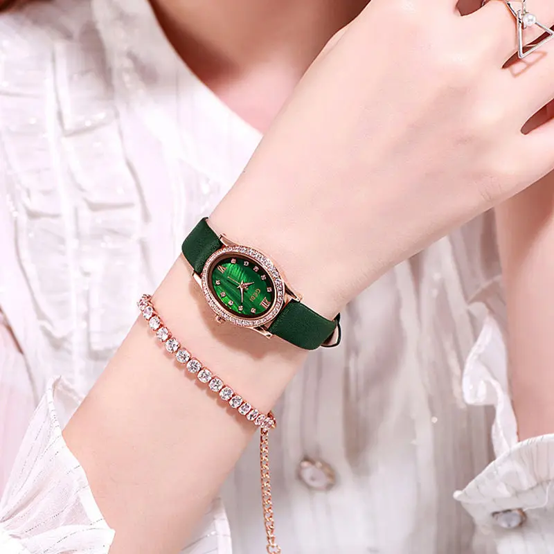 

New Oval Real Belt Women's Watch Korean Fashion Temperament Diamond Versatile Quartz Women's Watch