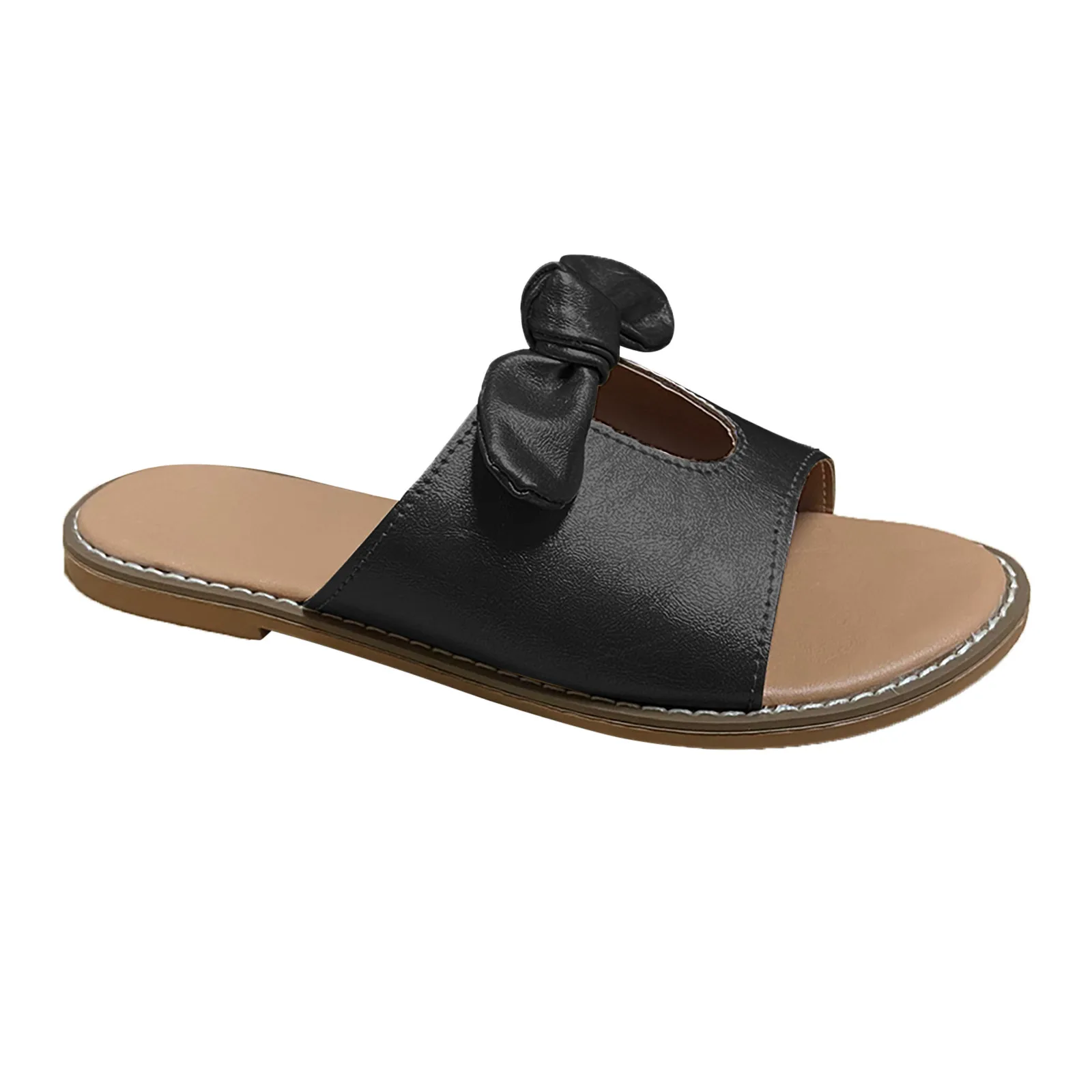 

Summer Womens Ladies Plus Size Flat Bowknot Hollow Peep Toe Slip On Slippers Beach Shoes Simple Indoor Women's Slippers Chanclas