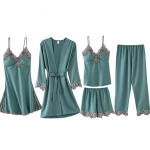 Женское кружевное кимоно, зеленое, из искусственного шёлка, однотонное, ночная рубашка, размеры M-XXL