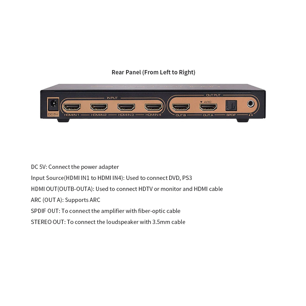 Устройство для экстракции аудио EDID 6 в 2 выхода HDMI матричный переключатель 4K ARC