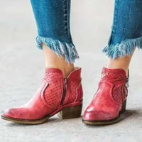 womens low block heel western zipper ankleautumn winter boots boots ladies booties shoes outdoor shoes woman