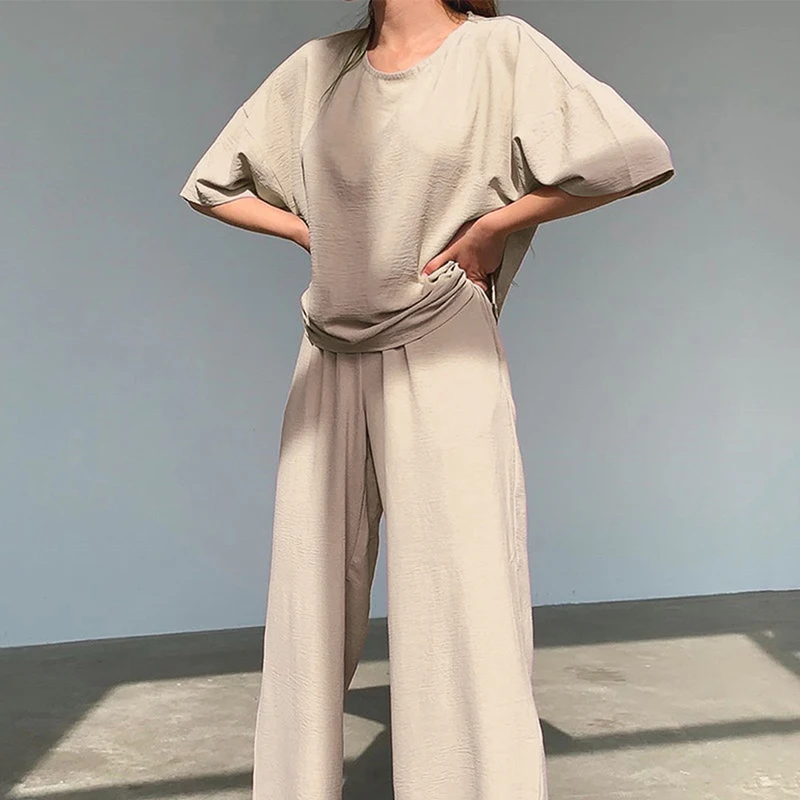 2020 летние штаны хаки для женщин комплект свободного кроя с коротким рукавом топ