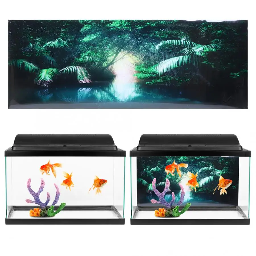 Aquarium Fish Tank Background Poster Decoration PVC Sticker Green Wild Wonderland Paintings Decor | Дом и сад